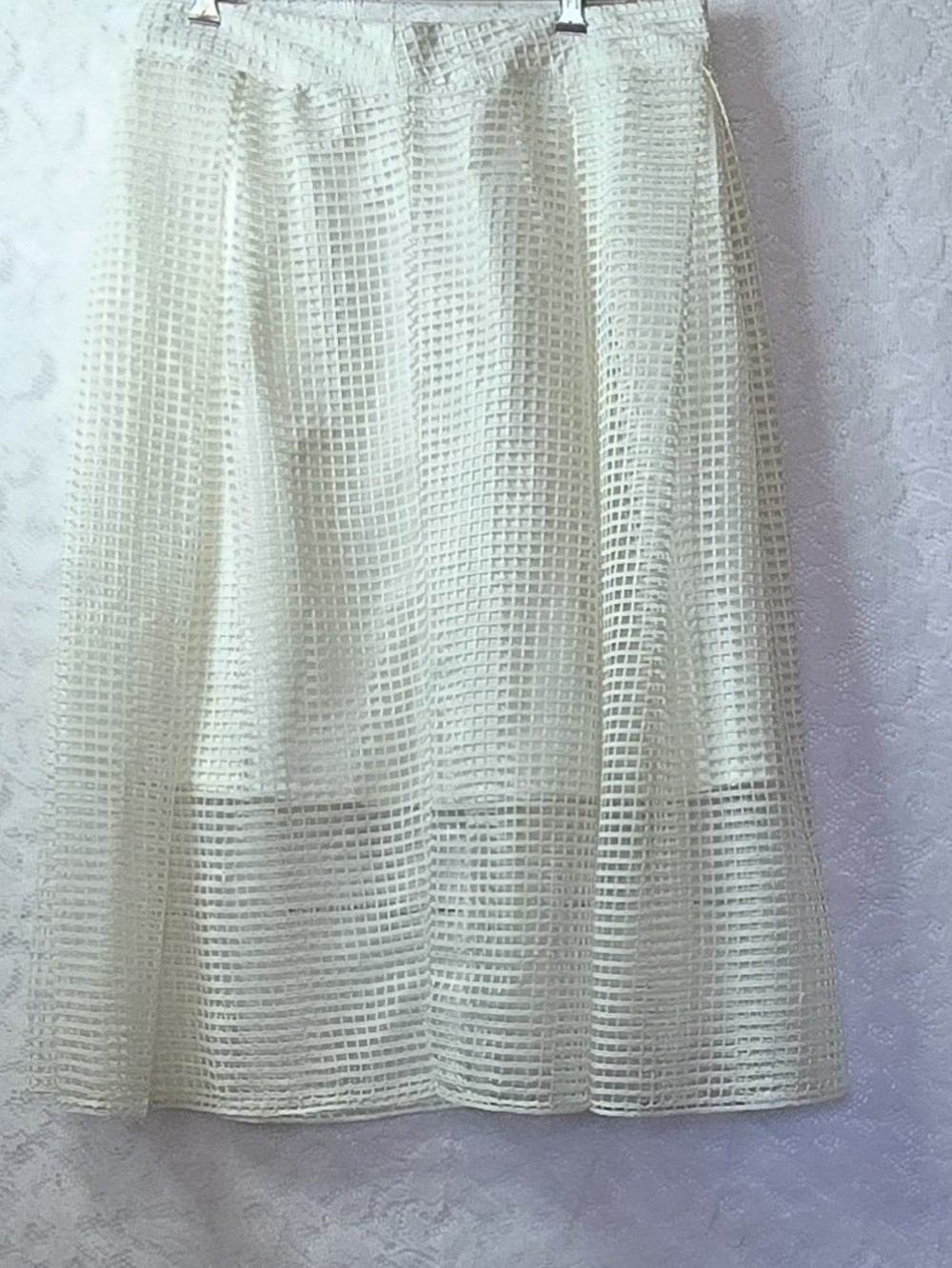 Who What Wear Cream Midi A-Line Skirt with Openwork Lattice Overlay 8 - Picture 2 of 5